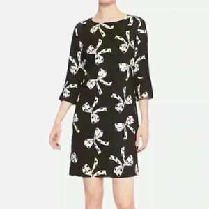Banana Republic Factory Women's Black Bow Print Shift 3/4 Dress Sz 2, 211